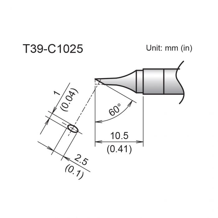 Hakko T39 Soldering Tip/Shape-C Hor:1mm Vrt:2.5mm For FX971