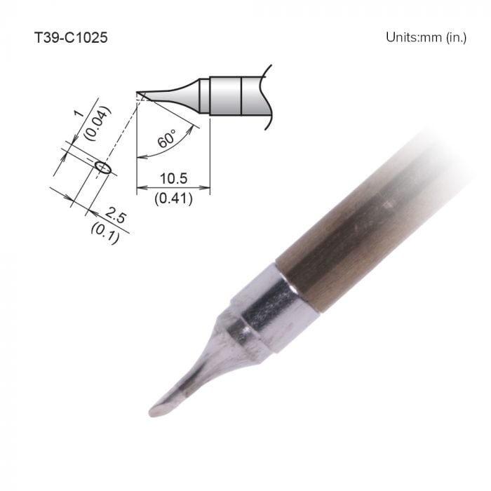 Hakko T39 Soldering Tip/Shape-C Hor:1mm Vrt:2.5mm For FX971
