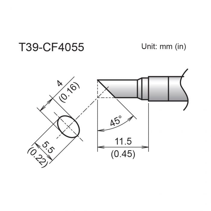 Hakko T39 Soldering Tip/Shape-C Hor:4mm Vrt:5.5mm Tinned Surface Only For FX971