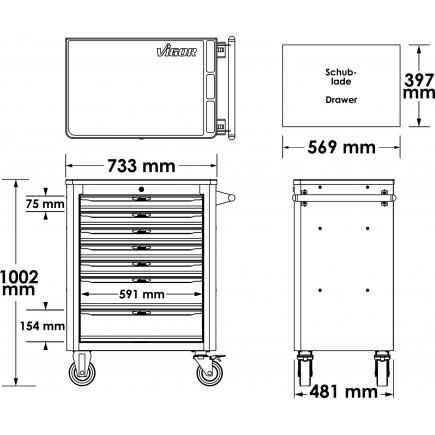 Vigor 317 Piece Tool Trolley Series L with Assortment V5055