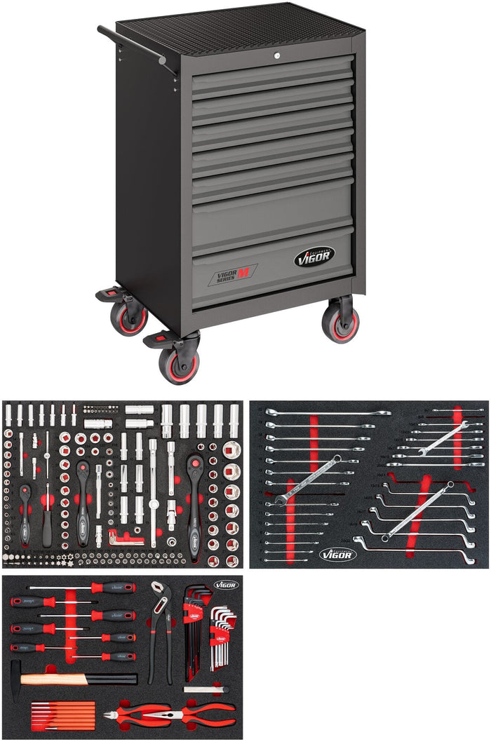 Vigor 164 Piece Tool Trolley Series M with Assortment V2379N