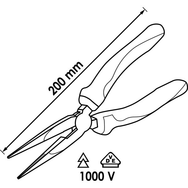 Vigor VDE 200mm Snipe Nose Pliers V2630