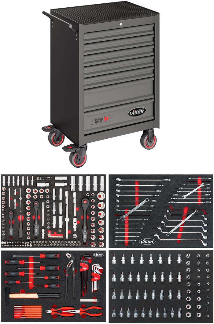 Vigor 228 Piece Tool Trolley Series M with Assortment V2712N