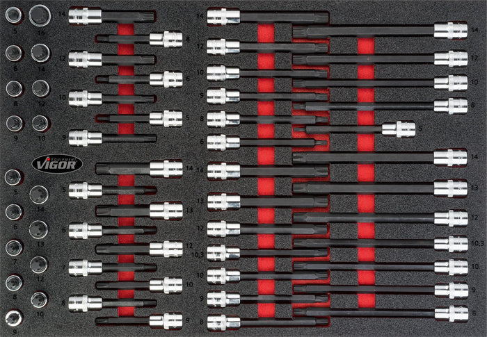 Vigor 58 Pce 1/2in Drive Socket Bit Set V4729 Modular Insert Tray