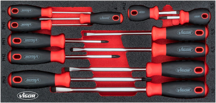Vigor 12 Pce Screwdriver Set V4989 SL & PH Modular Insert Tray