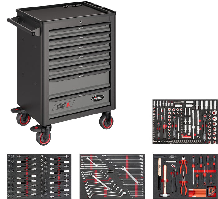 Vigor 317 Piece Tool Trolley Series L with Assortment V5055