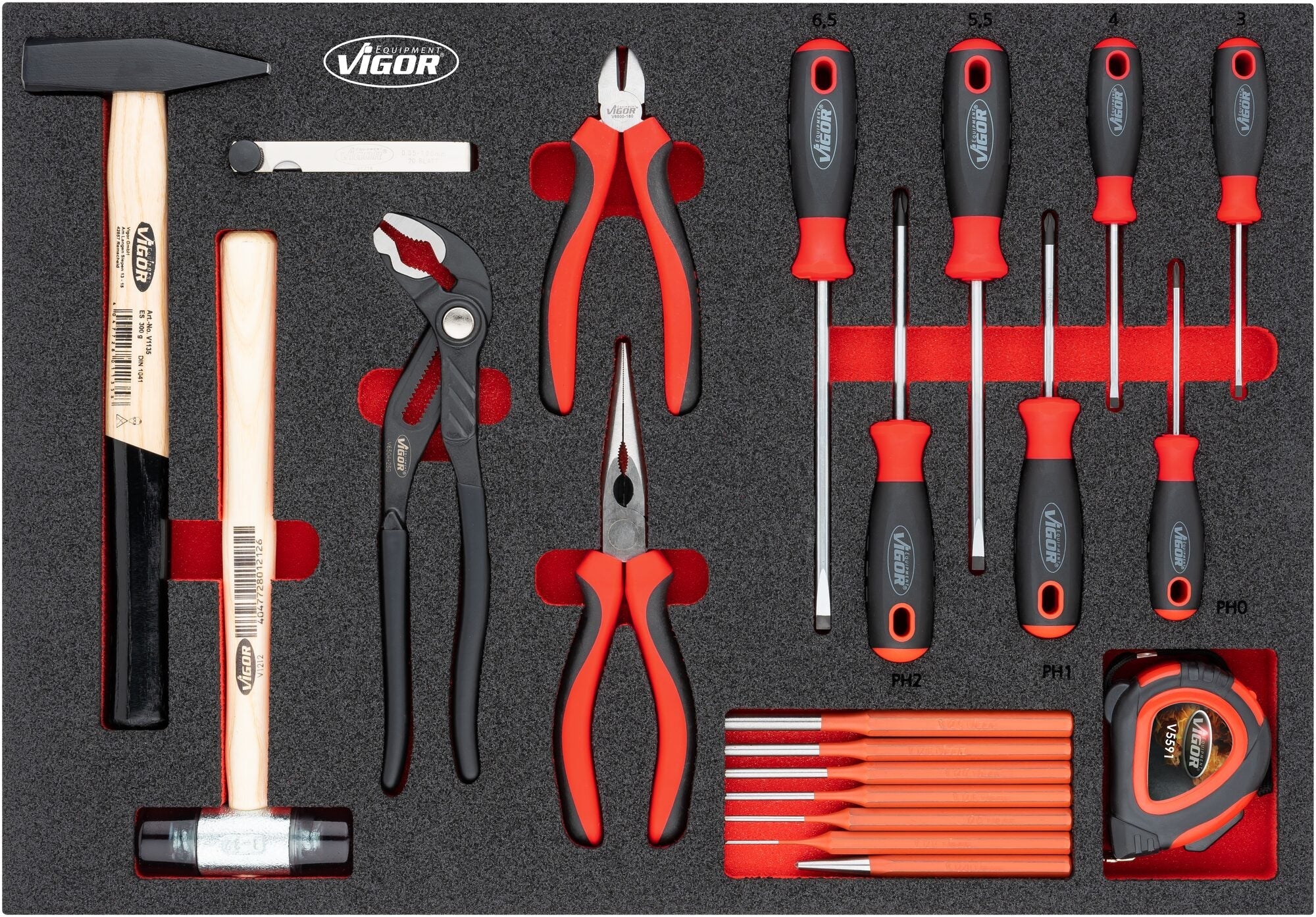 Vigor Hammer, Pliers & Screwdriver Set V5634N Modular Insert Tray For ...