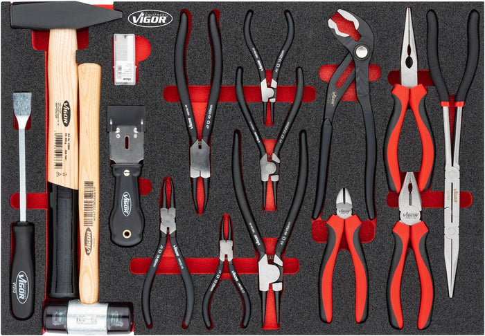 Vigor Pliers Hammer Set V5636N Modular Insert Tray