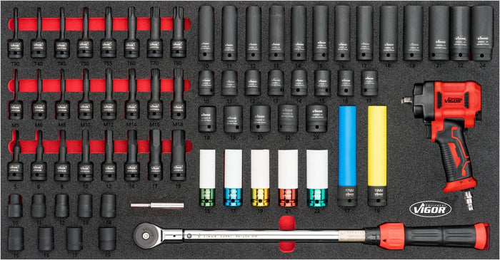Vigor 69 Pce Impact Wrench Socket Set for Series XL V6015 Modular Insert Tray