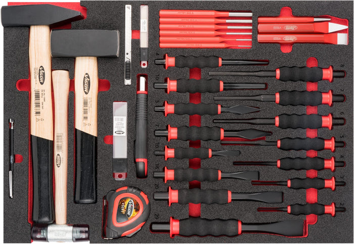 Vigor 51 Pce Hammer, Chisel & Drift Pin Set V6817 Modular Insert Tray