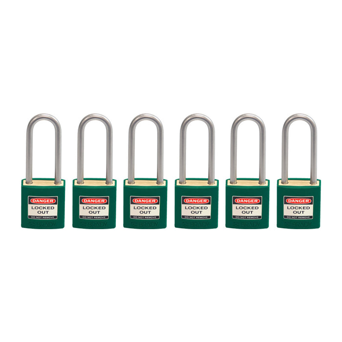 Brady Brass Padlock Keyed Alike (KA) Set of 6 - Green