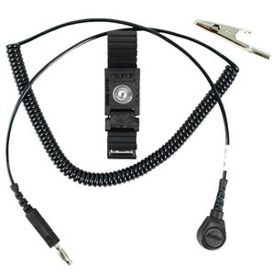 Desco 04548 Trustat ERGOclean Wrist Strap w/ 4MM Snap, Black, 6' Coil Cord