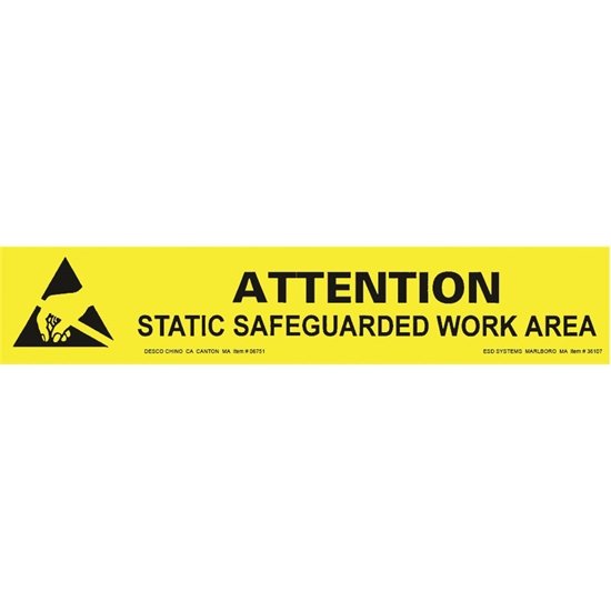 Desco 06751 Bench Sign with ESD Protective Symbol, 25mm x 152mm