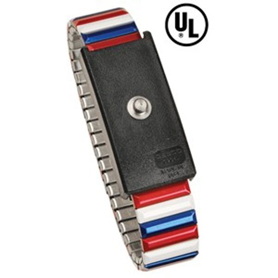 Desco 09200 Premium Adjustable Expansion Wrist Strap, Metal, Red-White-Blue, 4mm