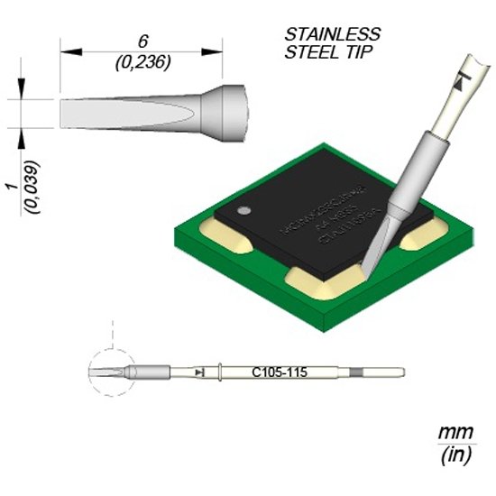 JBC 1.0mm Stainless Steel Chisel Nano Cartridge Tip