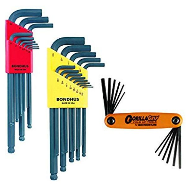 Bondhus Triple Pack - Ball L-Wrench Sets 10999 (1.5 - 10mm), 10937 (.050 - 3/8), and GorillaGrip Fold-Up Set