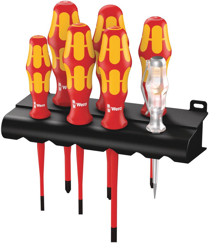 Wera 160 Screwdriver Set Voltage Tester + Rack Reduced Blade Diameter 7 Pce 006480