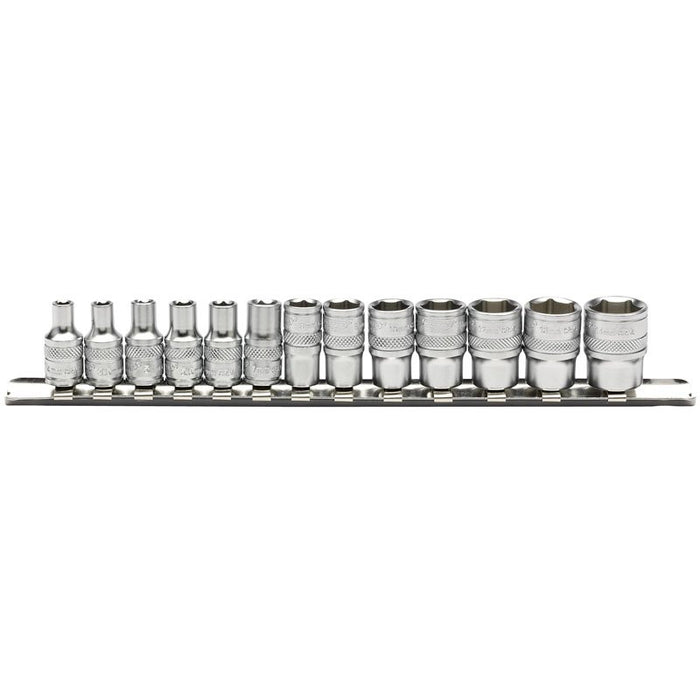 Draper Tools 1/4 Sq. Dr. Metric Socket Set on Metal Rail (13 Piece)