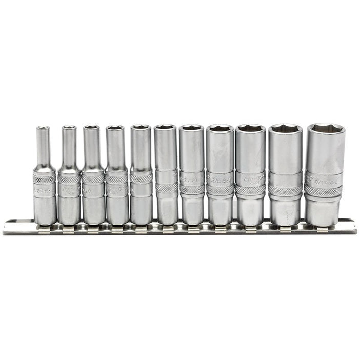 Draper Tools 1/4 Sq. Dr. Imperial Deep Sockets on Metal Rail (11 piece)