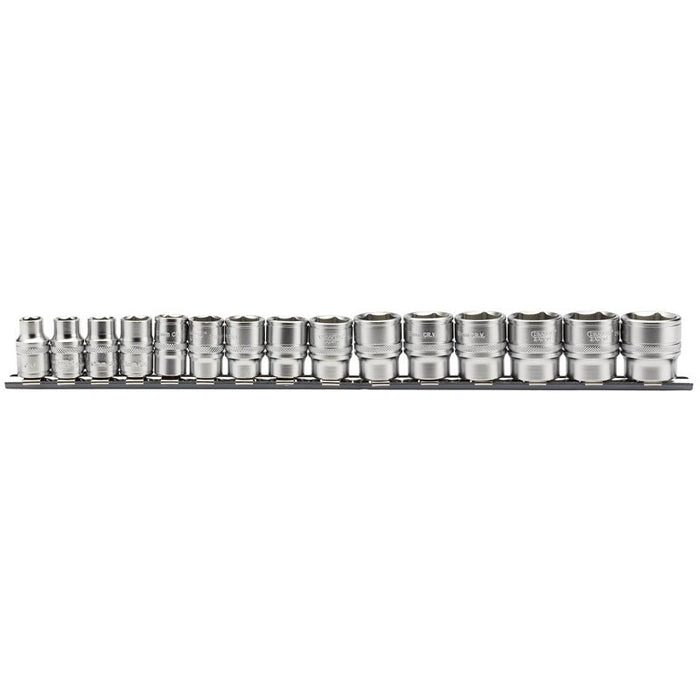 Draper Tools 3/8 Sq. Dr. Metric Socket Set on Metal Rail (15 Piece)