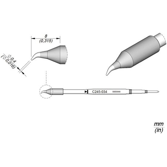 JBC 0.4mm Bent Stubby Conical Standard Cartridge Tip