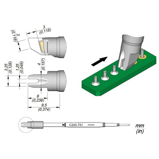 JBC Through Hole Drag Soldering Cartridge Tip