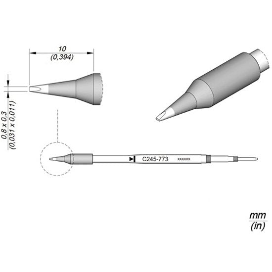 JBC 0.8 x 0.3mm Chisel Standard Cartridge Tip