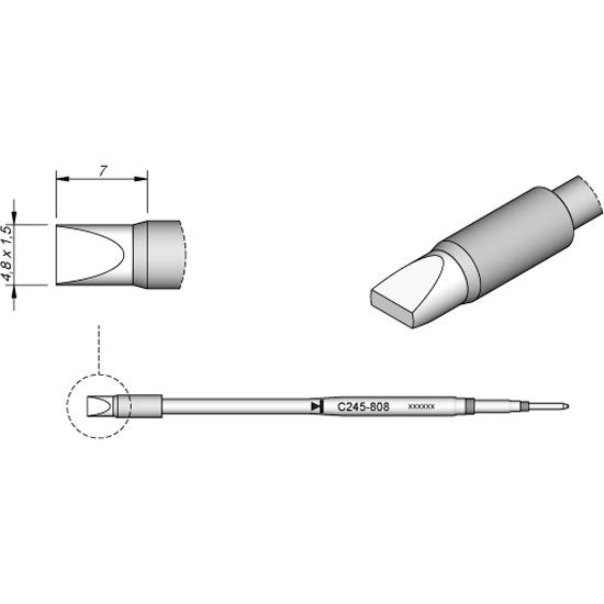 JBC 4.8mm Chisel Standard Cartridge Tip 20mm Longer