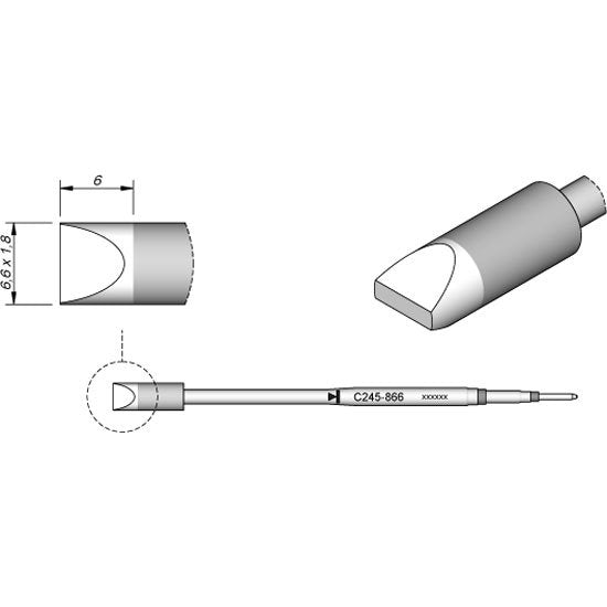 JBC 6.6mm Chisel Standard Cartridge Tip 20mm Longer