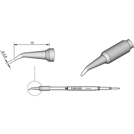 JBC 0.8mm Bent Conical Standard Cartridge Tip