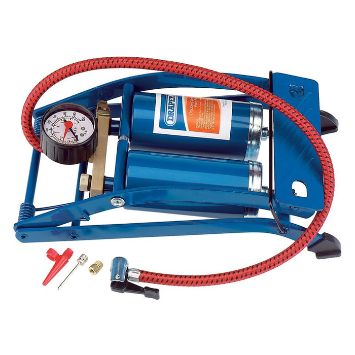 Draper Tools Double Cylinder Foot Pump with Pressure Gauge