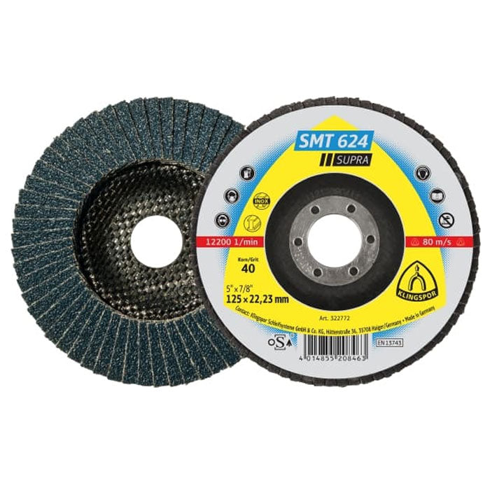 Klingspor Flap Disc - (SMT624) Supra/Zirconia/12° 40grit 180x22mm