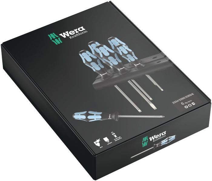 Wera 3334/3350/3355/6 Screwdriver Set Stainless And Rack 6 Pce 032063