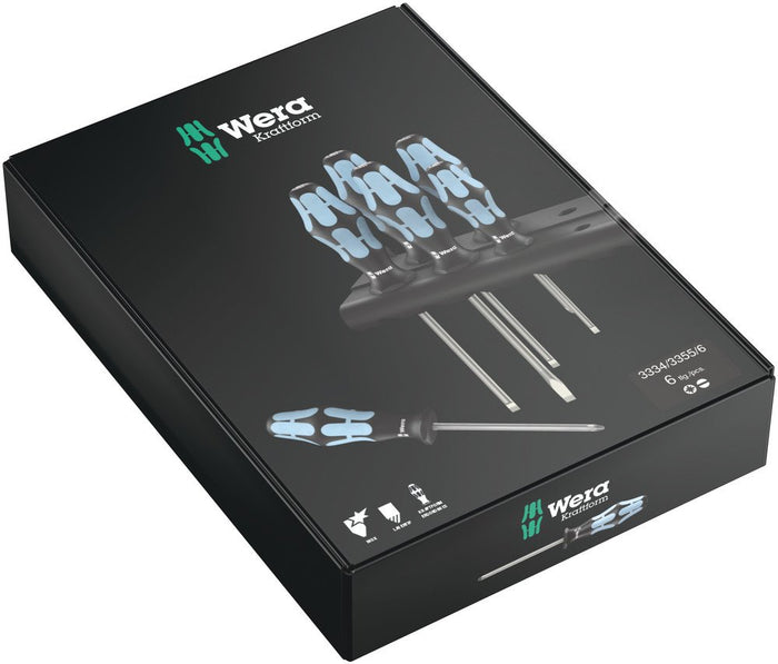 Wera 3334/3355/6 Screwdriver Set Stainless And Rack 6 Pce 032061