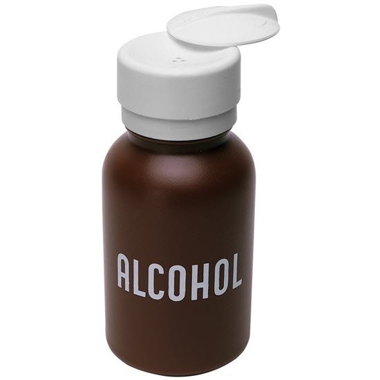 Menda 35601 - Round Brown HDPE Alcohol Bottle with Lasting-Touch Pump, Printed 