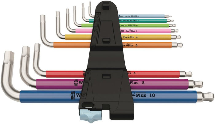 Wera 3950/9 Multicolour Ball End Hex Key Set Stainless Metric 9 Pce 022669