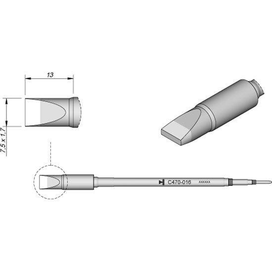 JBC 7.5x1.7mm Chisel Heavy Duty Cartridge Tip