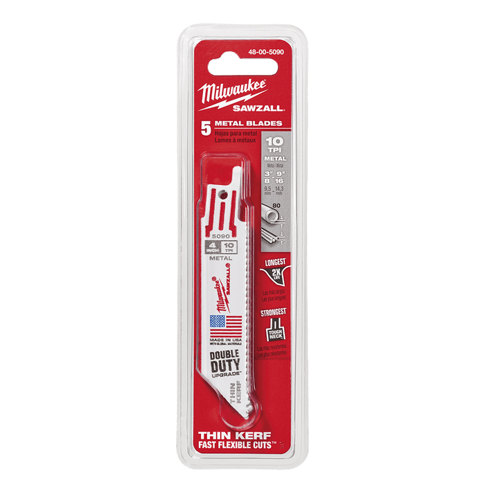Milwaukee  100mm 10 TPI Thin Kerf SAWZALLâ„¢ Blades (5 Pk)
