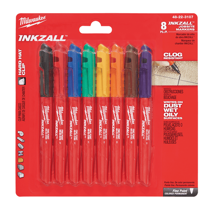 Milwaukee  INKZALLâ„¢ Fine Point Coloured Markers (8 Pk)