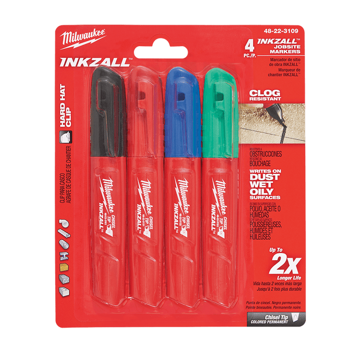 Milwaukee  INKZALLâ„¢ Chisel Tip Coloured Markers (4 Pk)