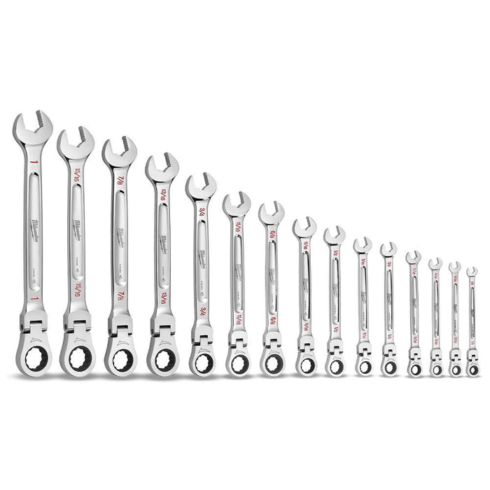 Milwaukee 15pc Flex Head Ratcheting Combination Wrench Set - SAE