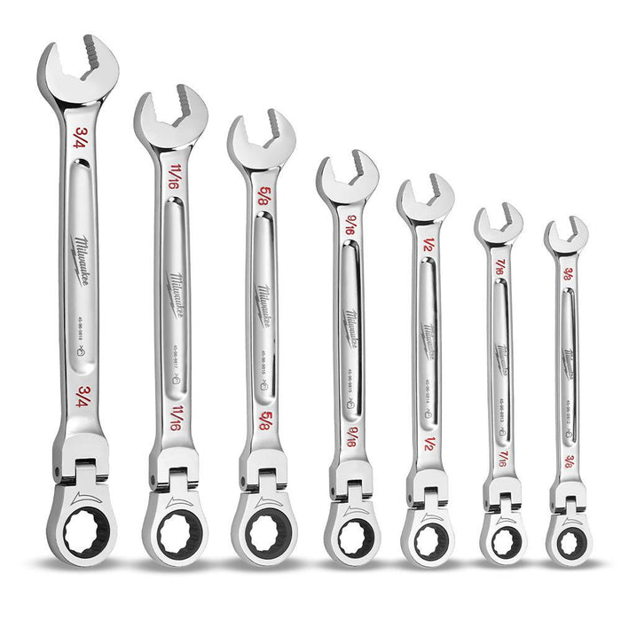 Milwaukee 7pc Flex Head Ratcheting Combination Wrench Set - SAE
