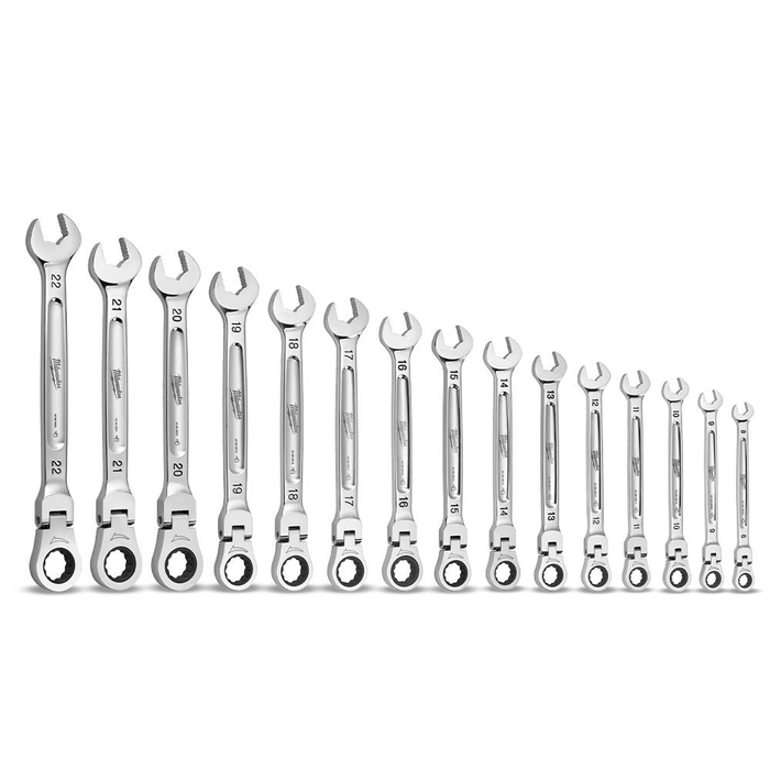 Milwaukee 15pc Flex Head Ratcheting Combination Wrench Set - Metric
