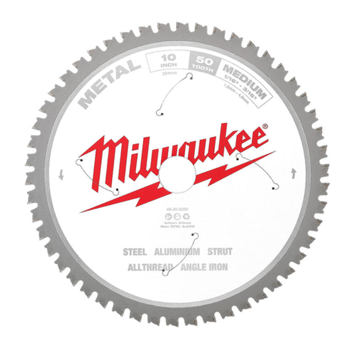 Milwaukee 254mm (10in) 50T Medium Metal Circular Saw Blade