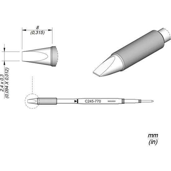 JBC 2.4 x 0.3mm Chisel Standard Cartridge Tip