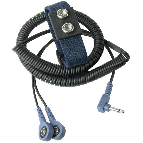 Desco 19860 - Dual-Wire Woven Adjustable Wrist Strap with 1.8m Angle Coiled Cord, 7mm