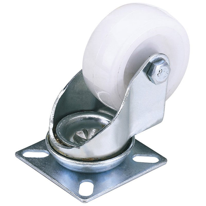 Draper Tools 75mm Dia. Swivel Plate Fixing Nylon Wheel - S.W.L. 70Kg