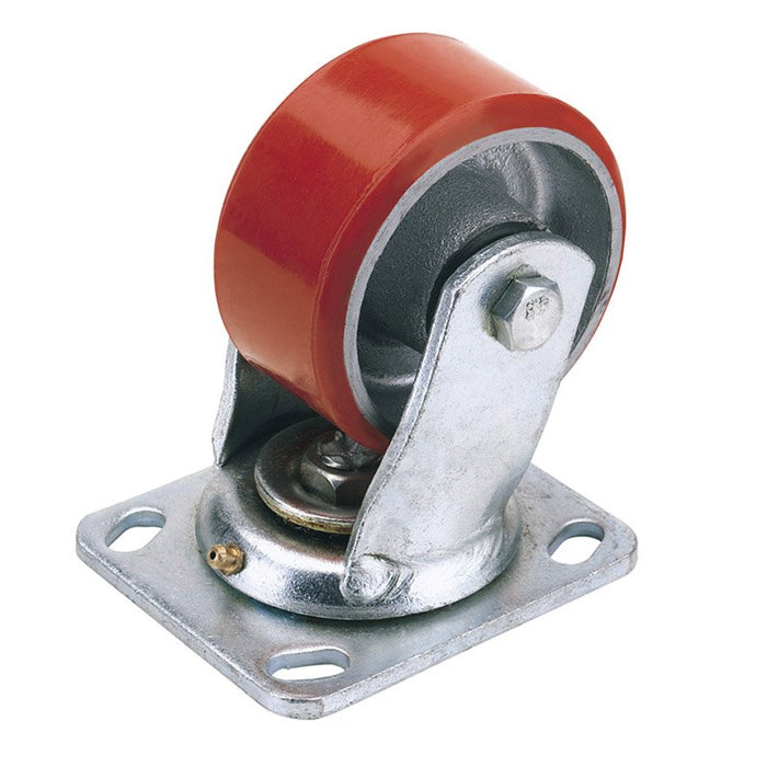 Draper Tools 200mm Dia. Swivel Plate Fixing Heavy Duty Polyurethane Wheel - S.W.L. 500Kg