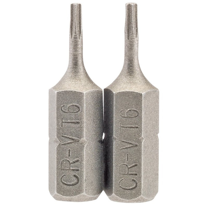 Draper Tools T6 1/4 Hex. Draper TX-STAR® Insert Bit 25mm Long x 2