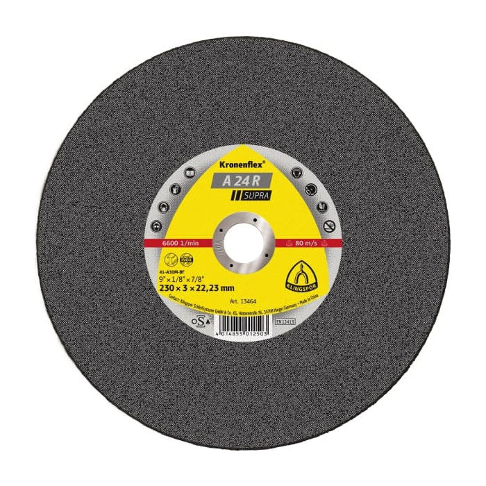 Klingspor Cutting Off Wheel - (A24R) Supra/Flat/6600rpm Medium 230x3x22mm